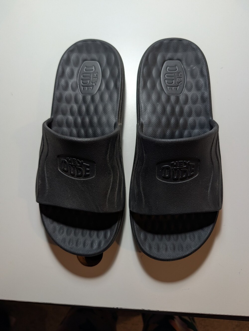 Hey Dude Black Men's Slide Sandals with Embossed Logo